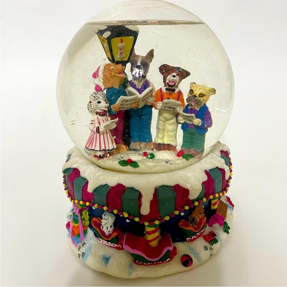 VINTAGE 90s Musical Snow Globe Caroling In The Company Of Dogs